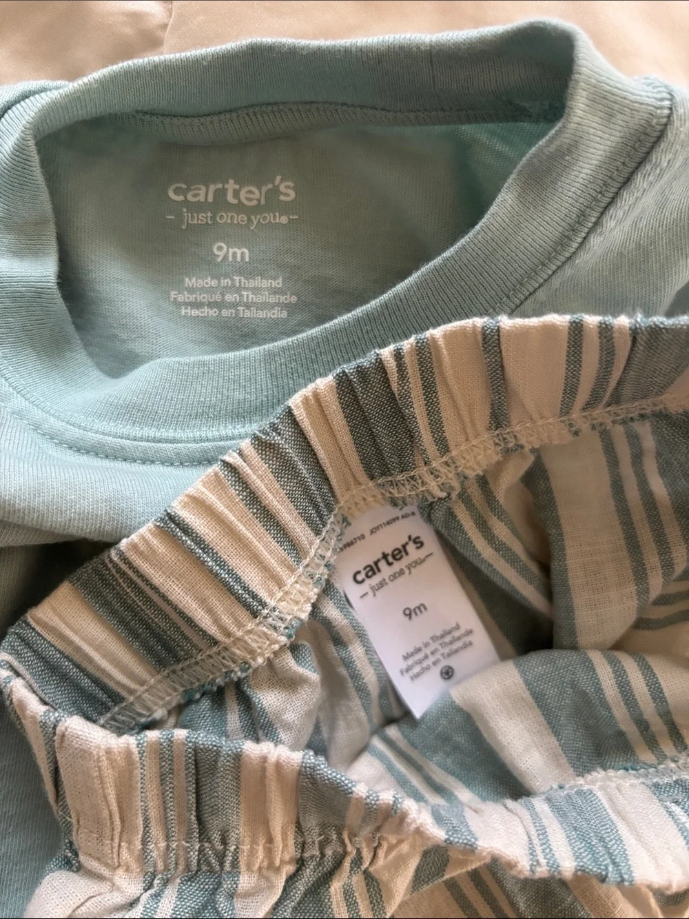 Carter's Outfit 9M Surfs Up Palm T Shirt Blue White Striped Shorts Outfit Set
